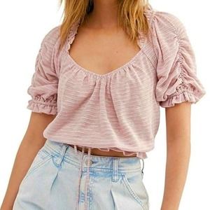 Free People Dorothy Baby Pink Peasant Blouse Top
